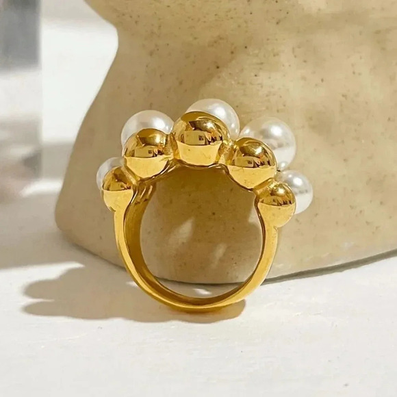 Baroque Pearl Gold Beads Pearl Rings - Picture 11 of 15